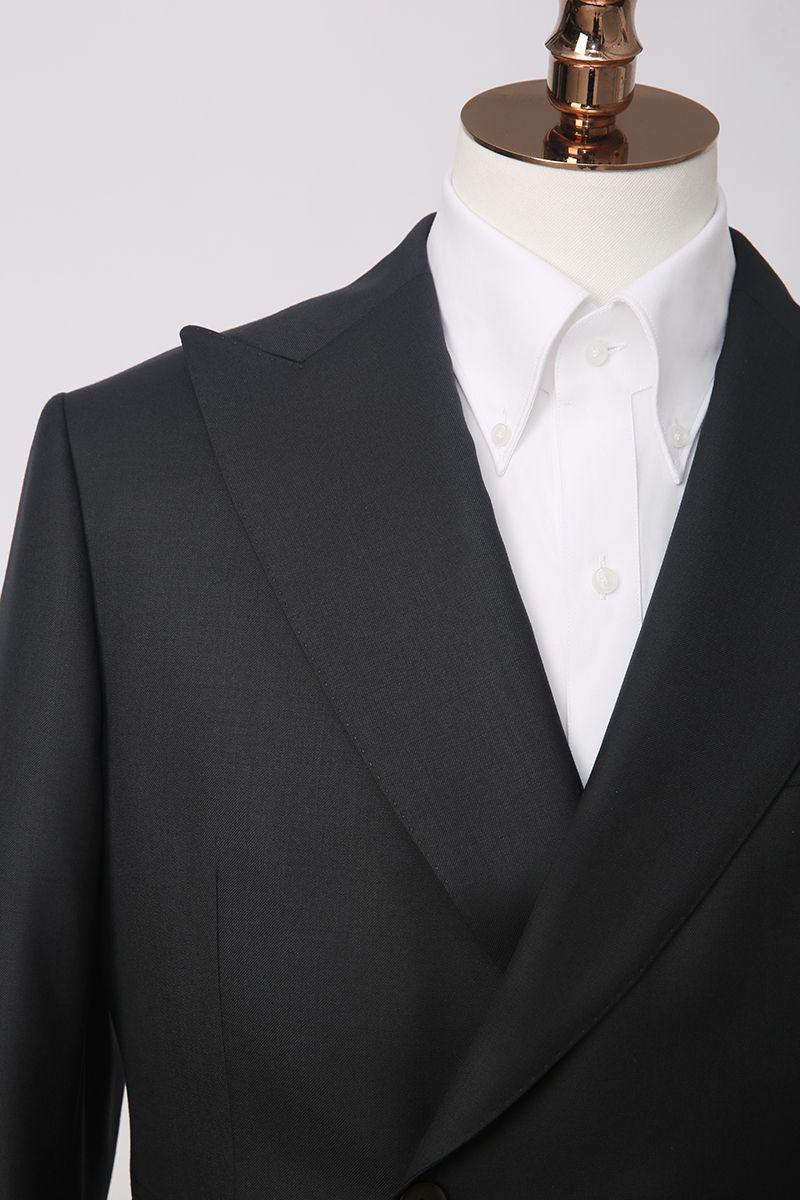 The Double-Breasted Suit in grayish green wool