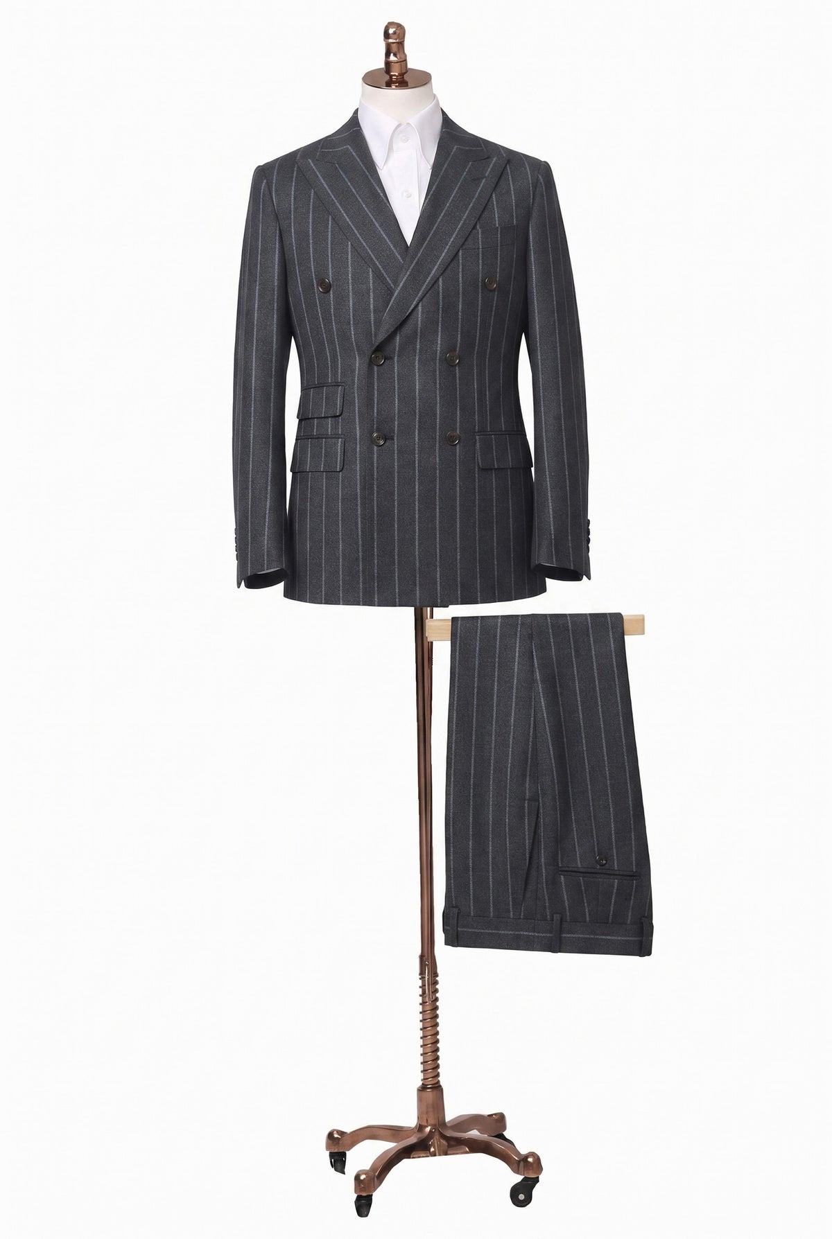 The Double-Breasted Suit in grey chalk stripe wool (DBV6492)#Cloth_Grey Chalk Stripe